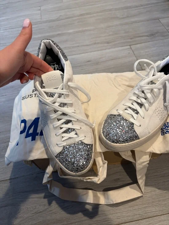 P448 Thea suede leather platform glitter sneaker new in box no lid size 11 - Picture 5 of 9